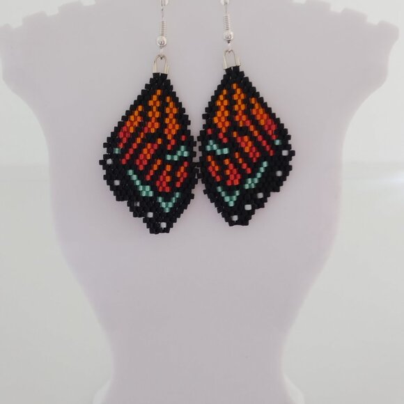 Handmade Beaded Butterfly Wing Dangle Earrings - Picture 5 of 5